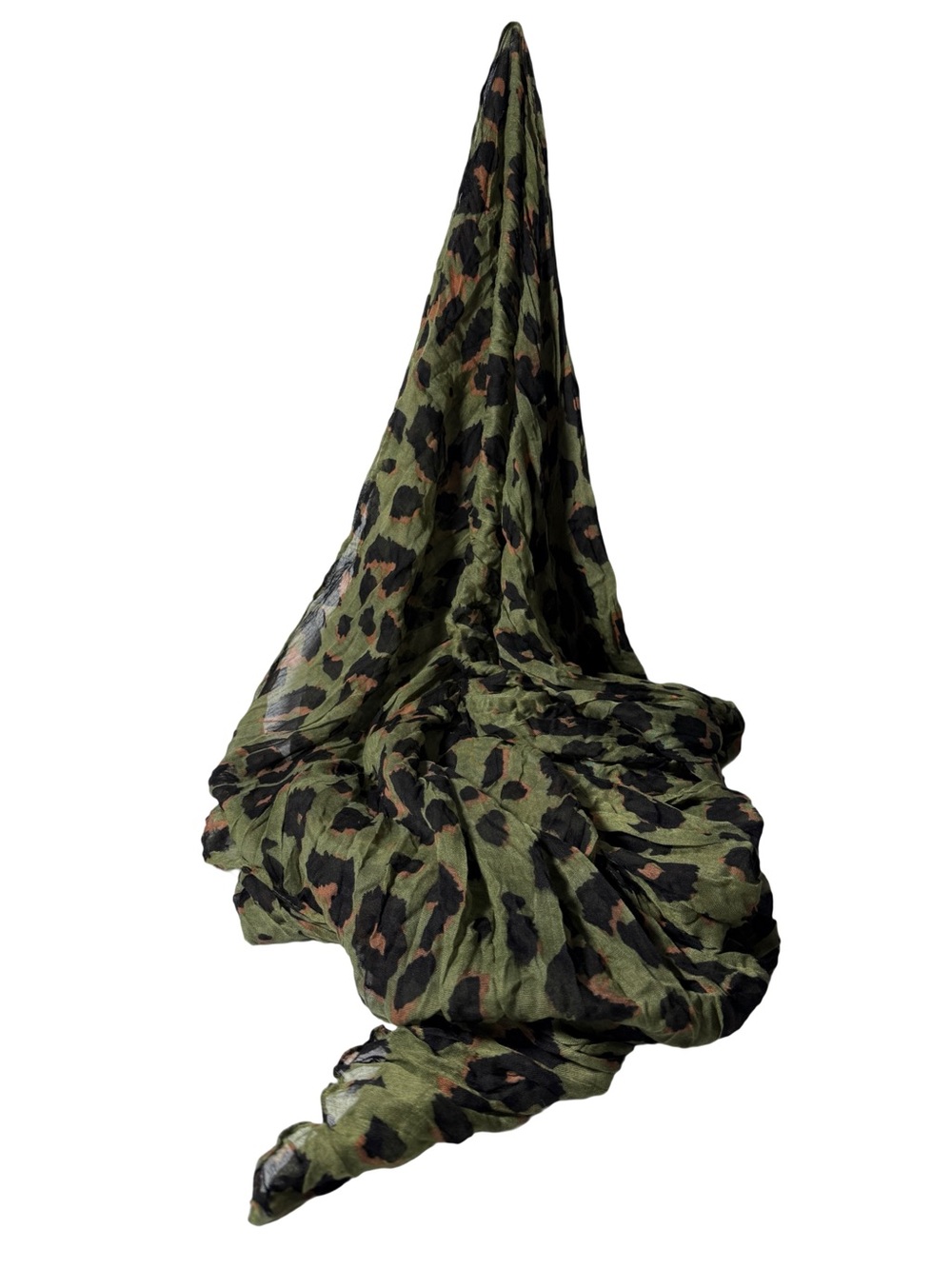 Large Lightweight Green Scarf Blk & Brwn muted Leopard Print